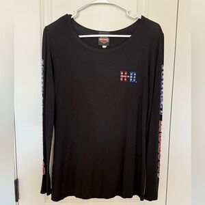 Harley-Davidson Black Long Sleeve Scoop Neck with Red and Blue Bling Accents